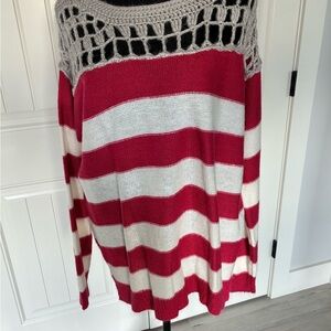 Love Stitch Off-the-Shoulder Red and Cream Striped Sweater